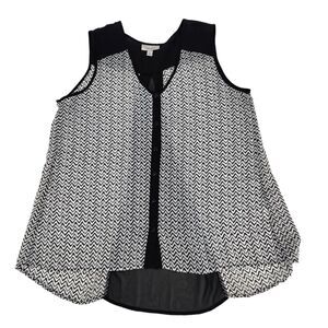 Dress Barn Women's Sleeveless Sheer Blouse Chevron Black/White Size XL